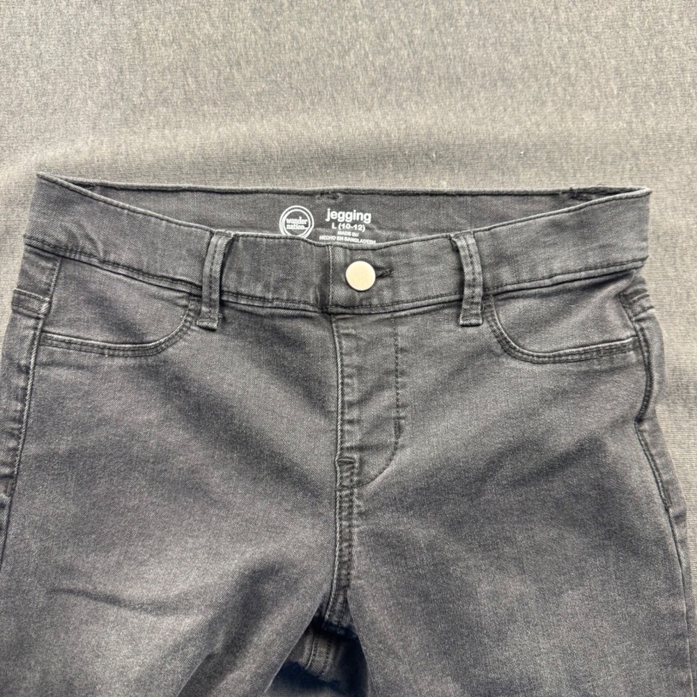 Wonder Nation Girls Black Distressed Jeggings Size L 10-12 Faded Denim Pants - Picture 1 of 9